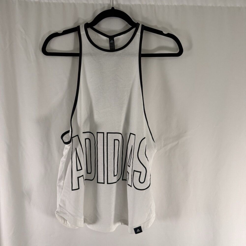 New Adidas Tank Top Women's Medium White Black Sleeveless High Neck Loose